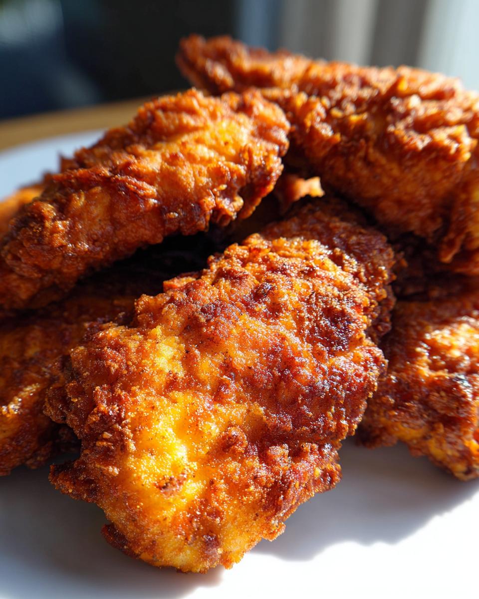 Close-up of golden brown, crispy Air Fryer Chicken Tenders. Perfect for a quick and easy meal.