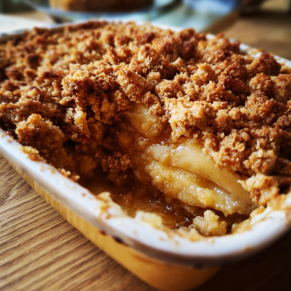 Delicious apple crisp with a golden brown crumble topping, perfect for fall baking ideas.