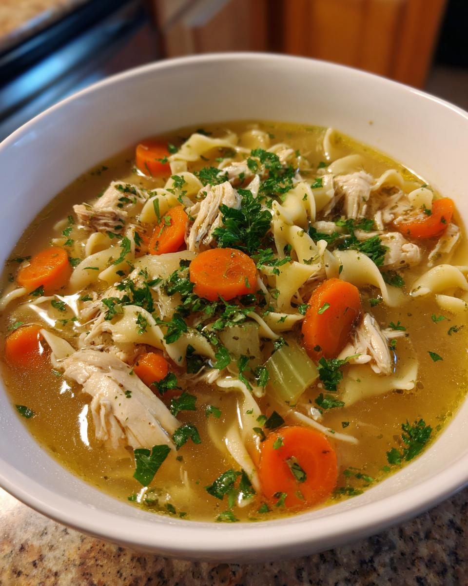 A comforting bowl of best chicken soups with noodles, carrots, celery, and fresh parsley.