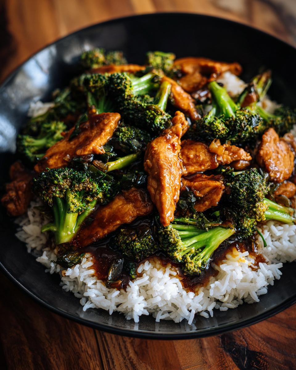Bowl of chicken and broccoli stir-fry on rice, a quick and tasty option for easy weeknight dinners.