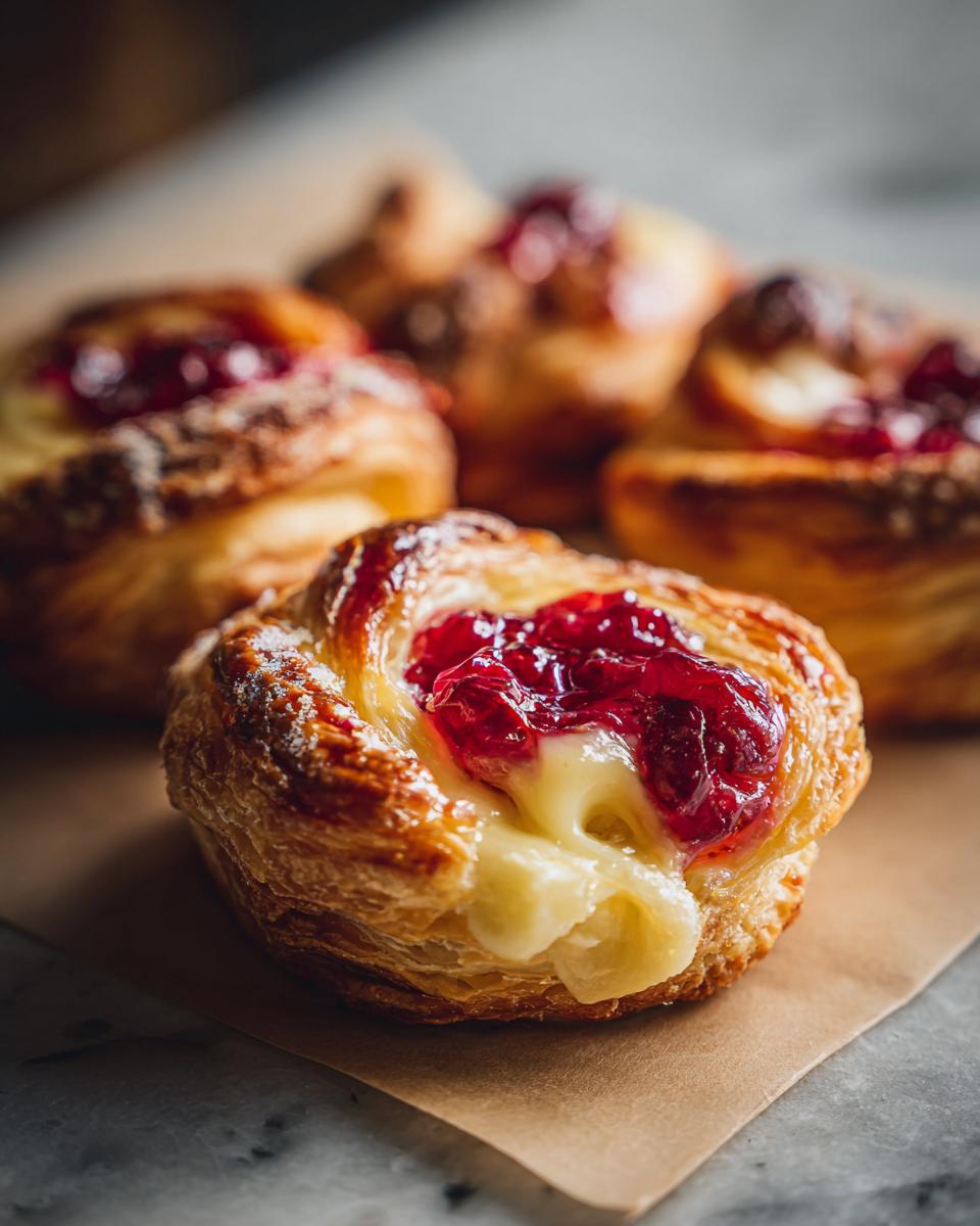 Close-up of delicious Cranberry Brie Puff Pastry Bites with flaky crust and cranberry topping.