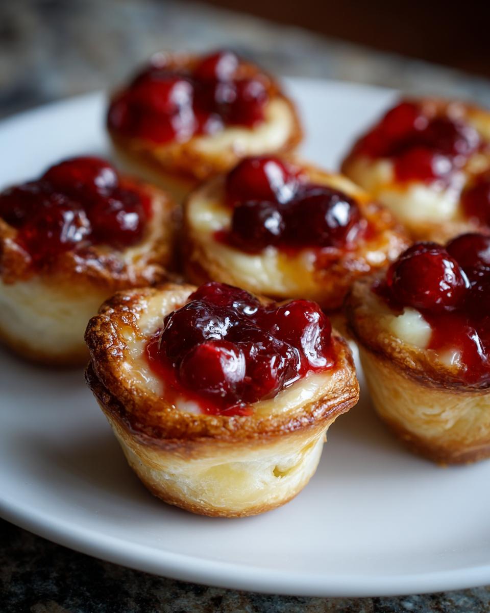 Close-up of cranberry topped puff pastry, a delicious choice for Thanksgiving appetizers.
