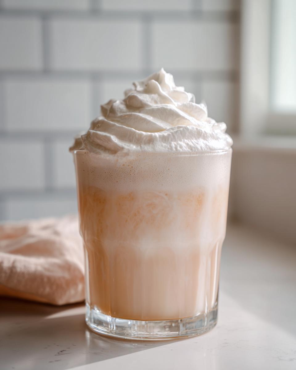 A glass of cream soda aesthetic drink topped with a generous swirl of whipped cream, creating a dreamy visual.