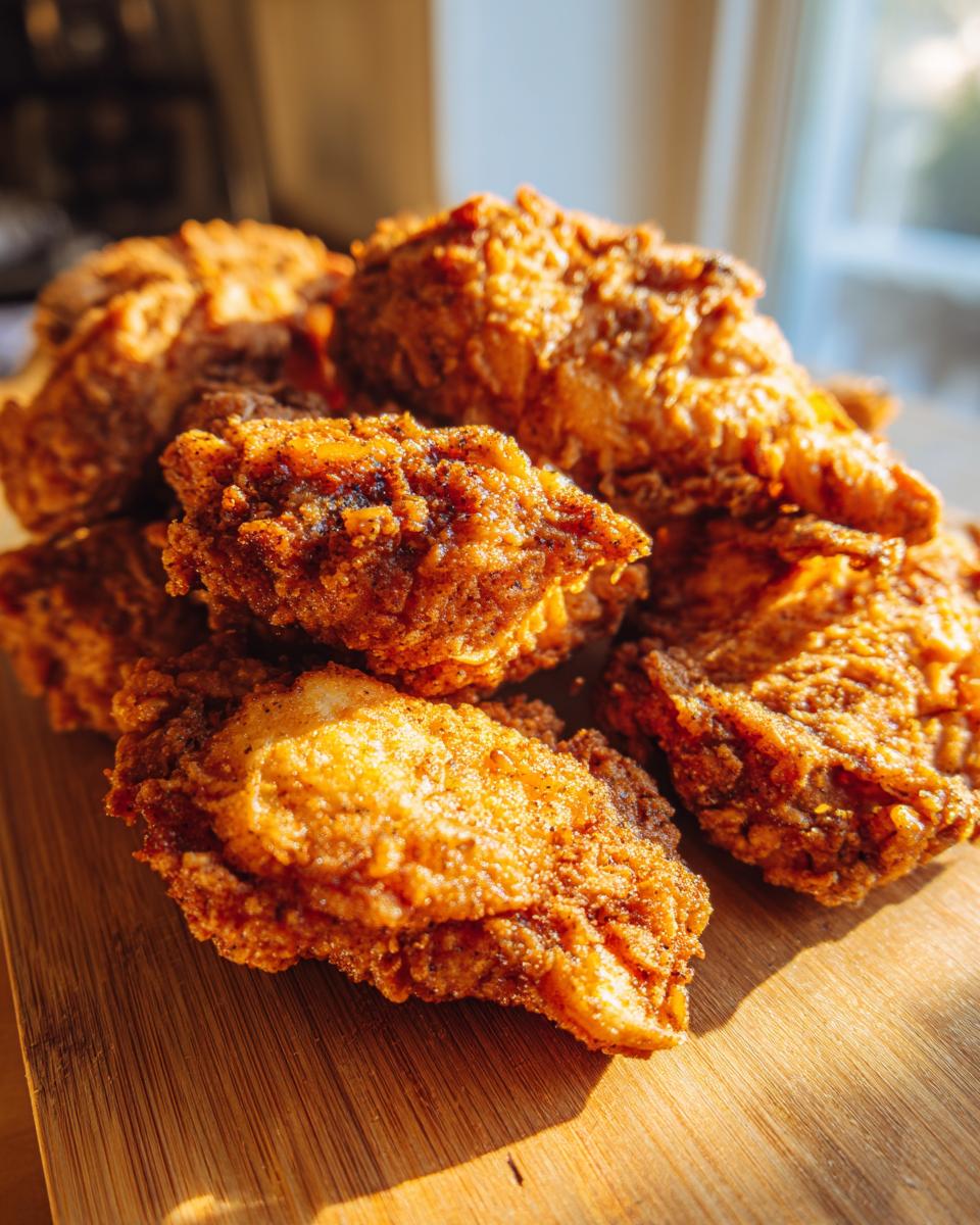 Pile of crispy, golden-brown chicken pieces, perfect for crockpot chicken recipes.