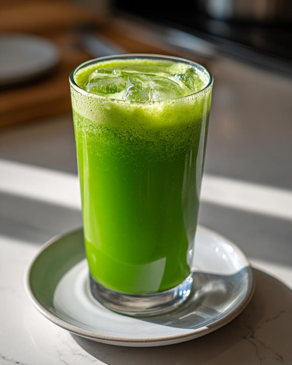 Iced green smoothie in a glass, perfect for fast weight loss. Healthy and refreshing drink.