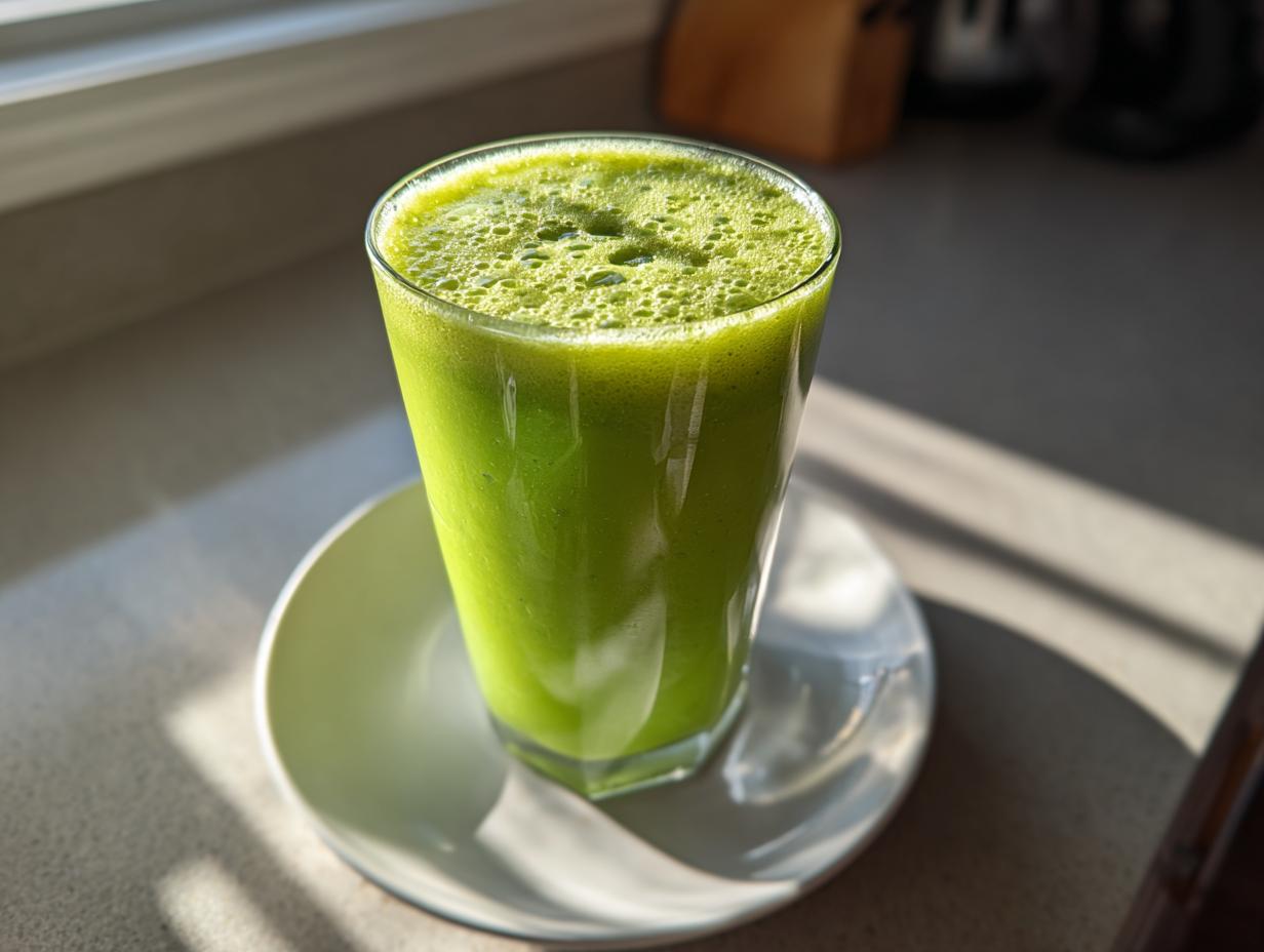 A vibrant green smoothie in a glass, perfect for fast weight loss. Healthy and refreshing.