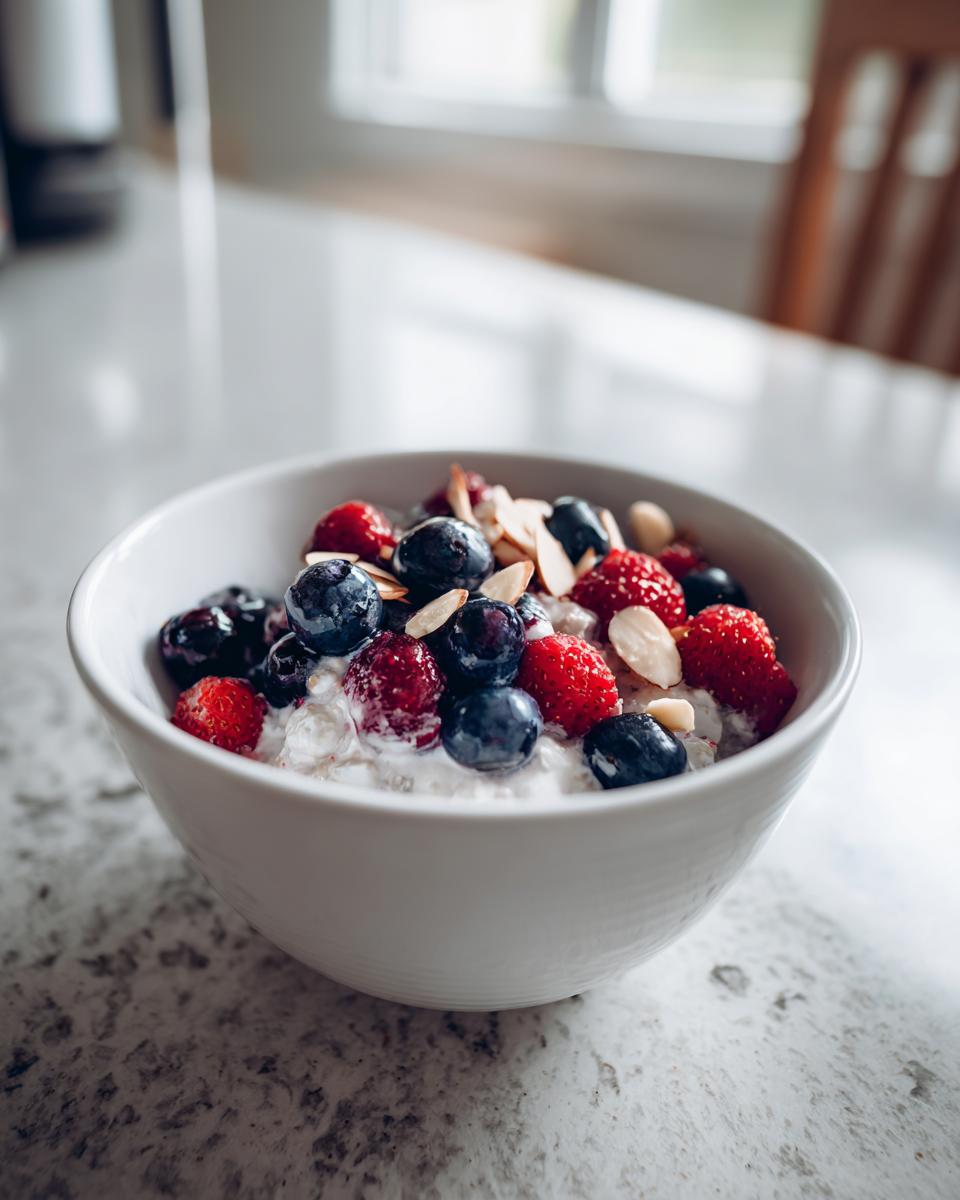 A bowl of high-protein breakfast with berries and almonds, ideal for weight loss.