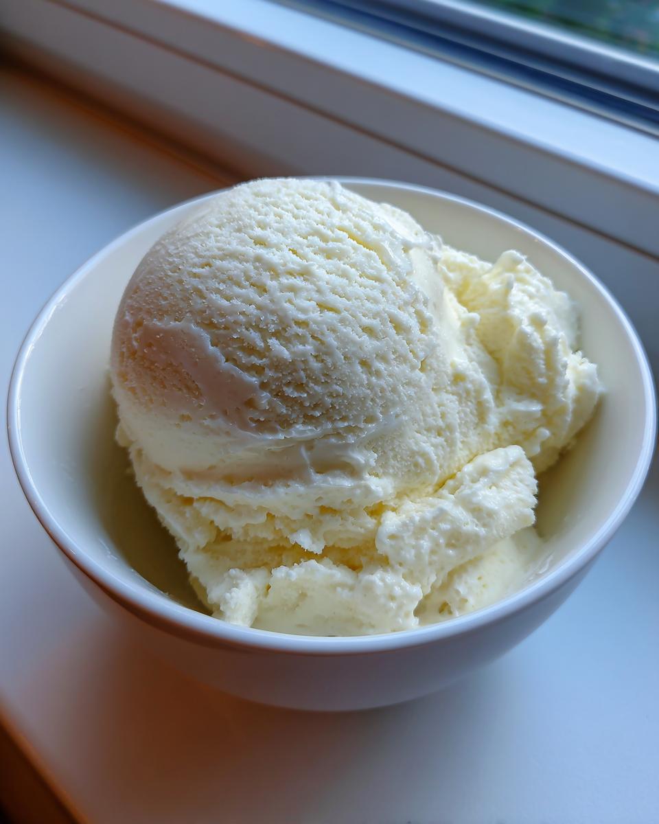 A white bowl filled with scoops of delicious, creamy homemade ice cream.