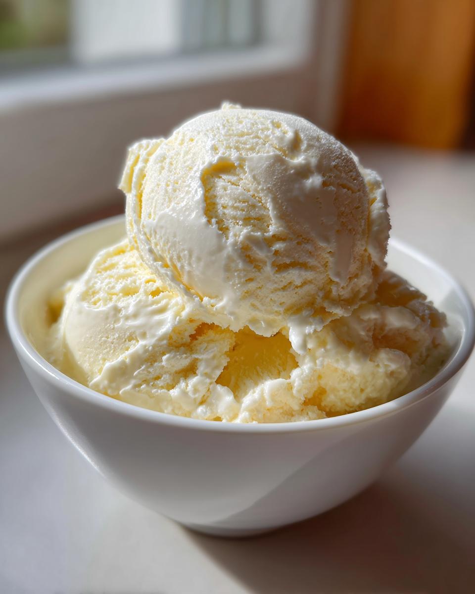 A bowl of delicious, creamy homemade ice cream, ready to eat.