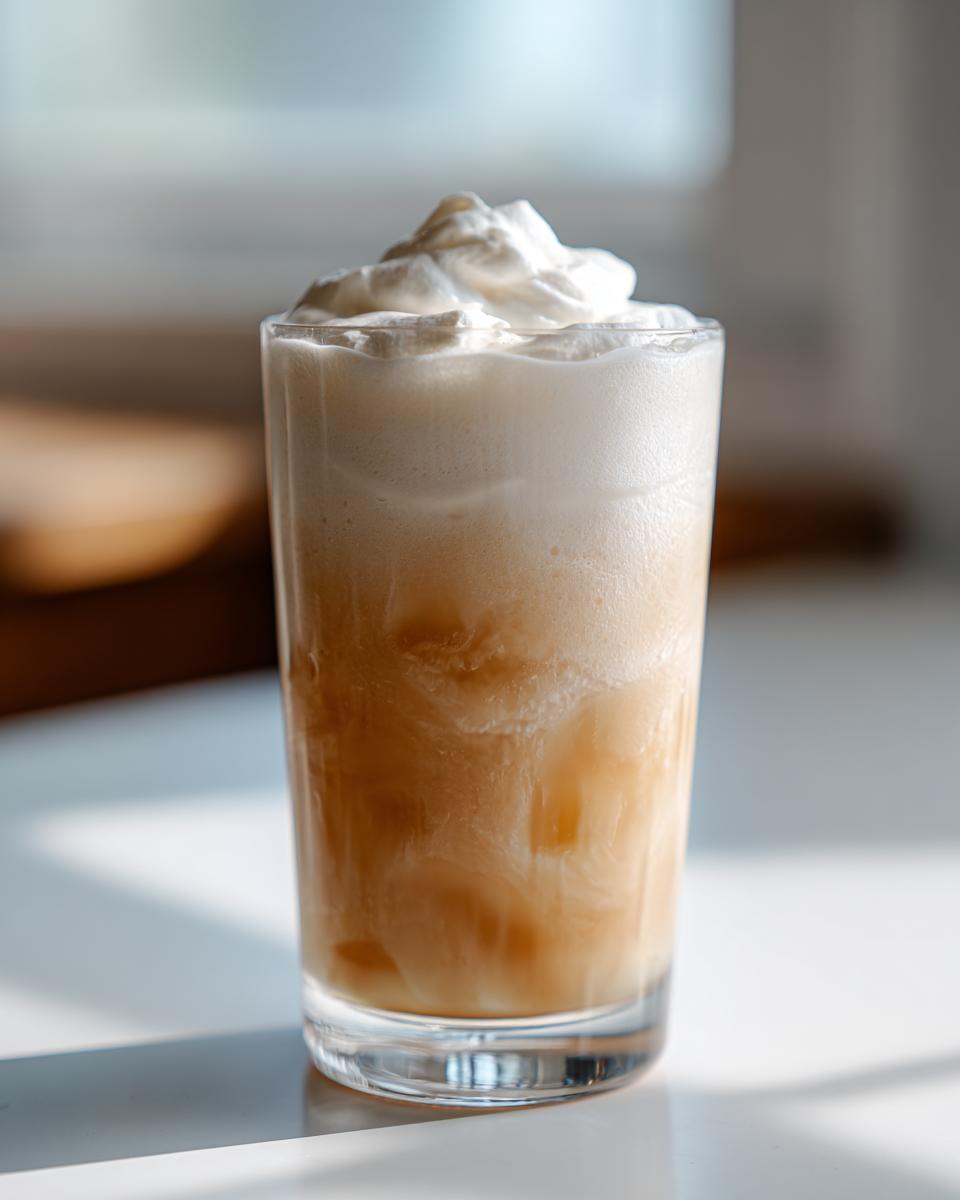 A glass of iced cream soda aesthetic drink topped with whipped cream, showcasing its frothy texture.