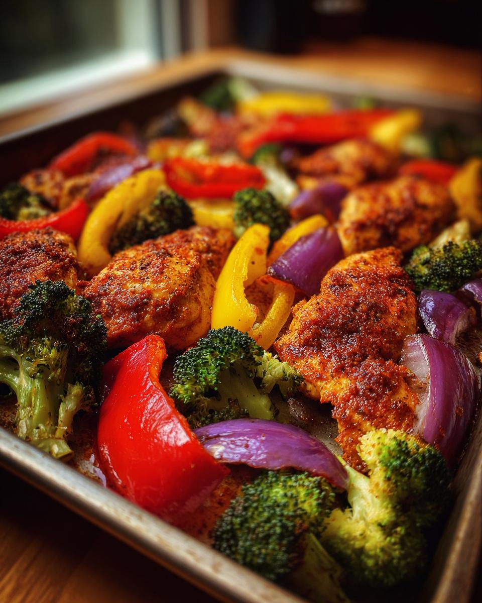 Roasted keto chicken with broccoli, red onion, and bell peppers. One of the best keto recipes for fast weight loss.