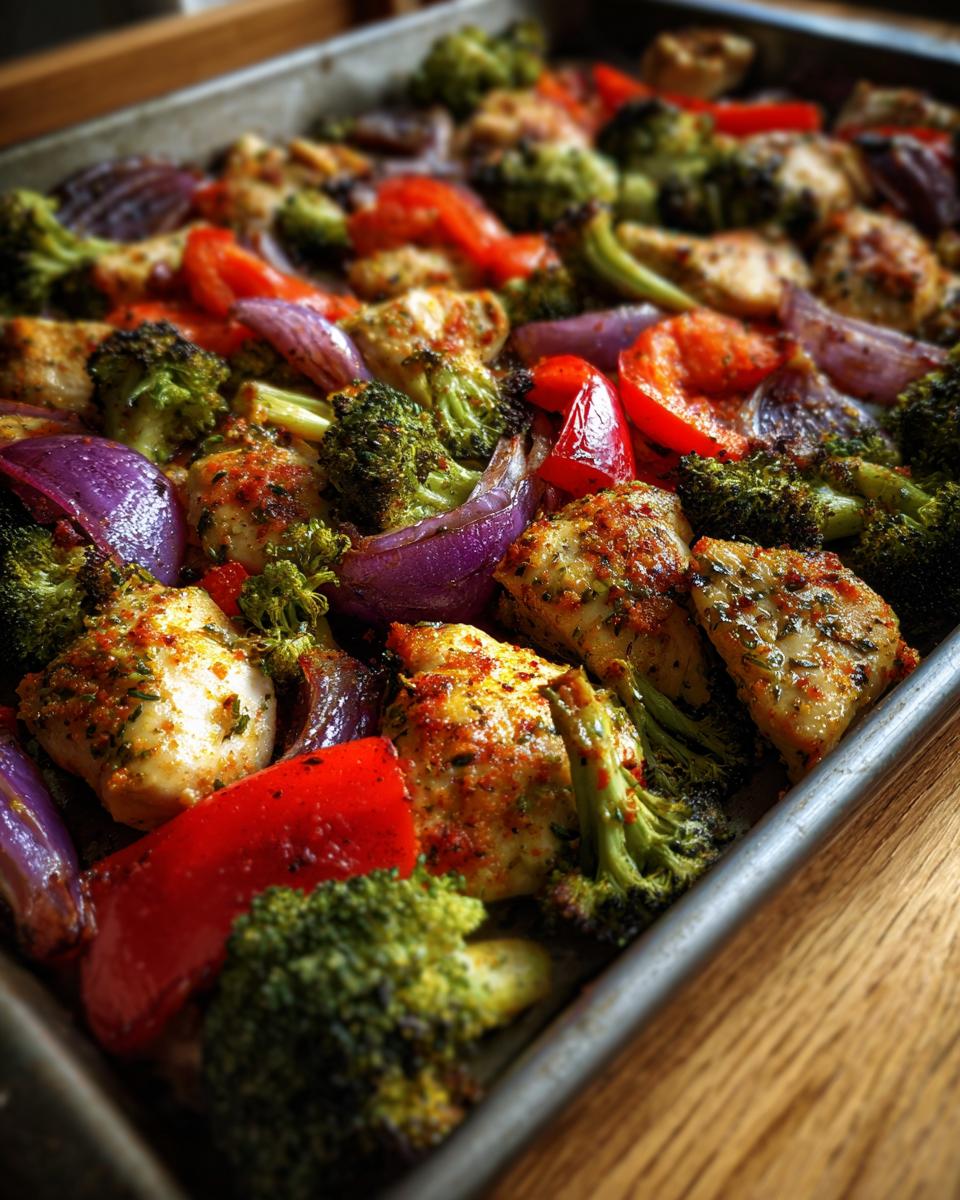 Roasted keto chicken with broccoli, red bell peppers, and red onions, part of best keto recipes for fast weight loss.