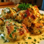 Close-up of pan-seared Marry Me Chicken Breast pieces in a creamy sauce, garnished with fresh parsley.