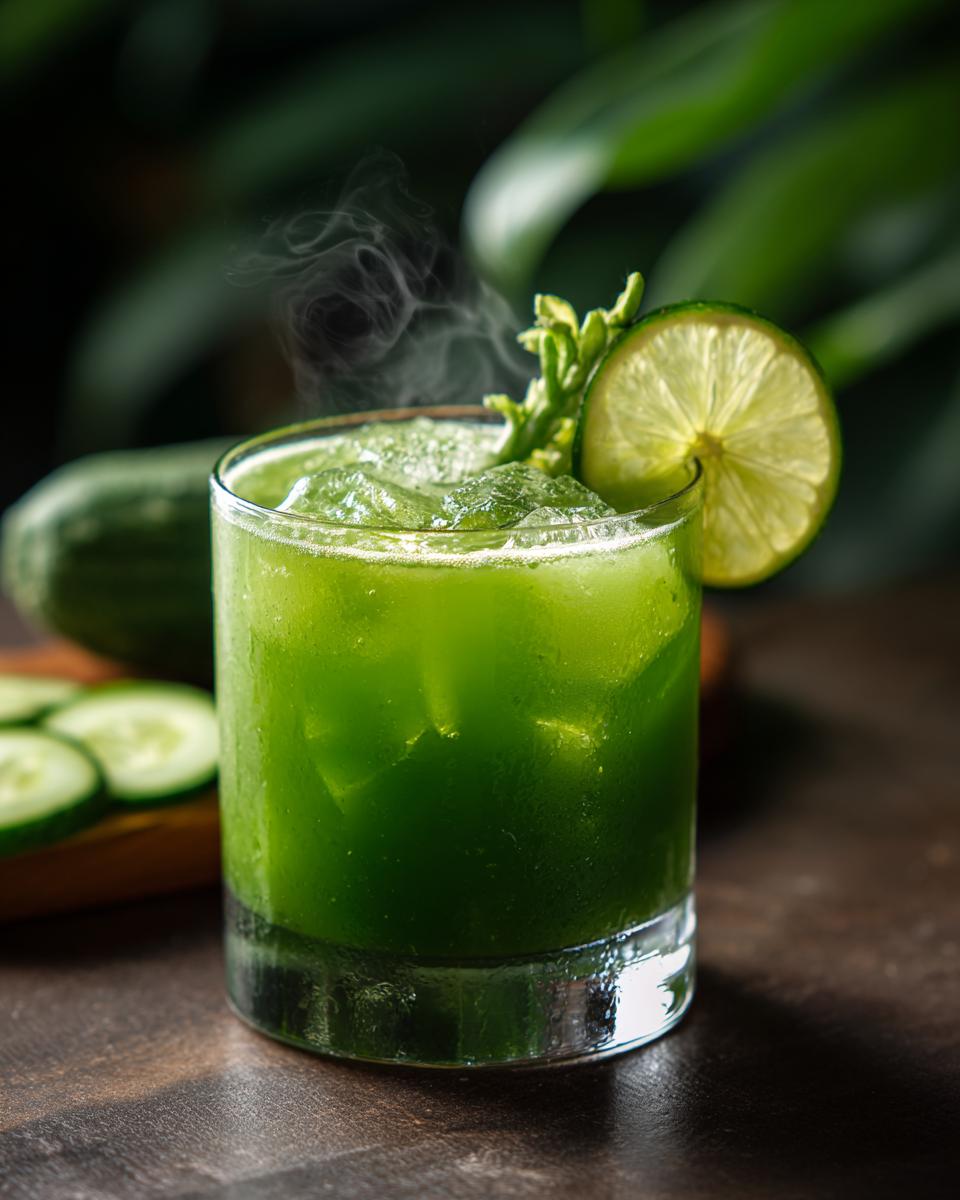 Icy pickle margarita in a glass with a lime wedge garnish. Refreshing and savory cocktail.