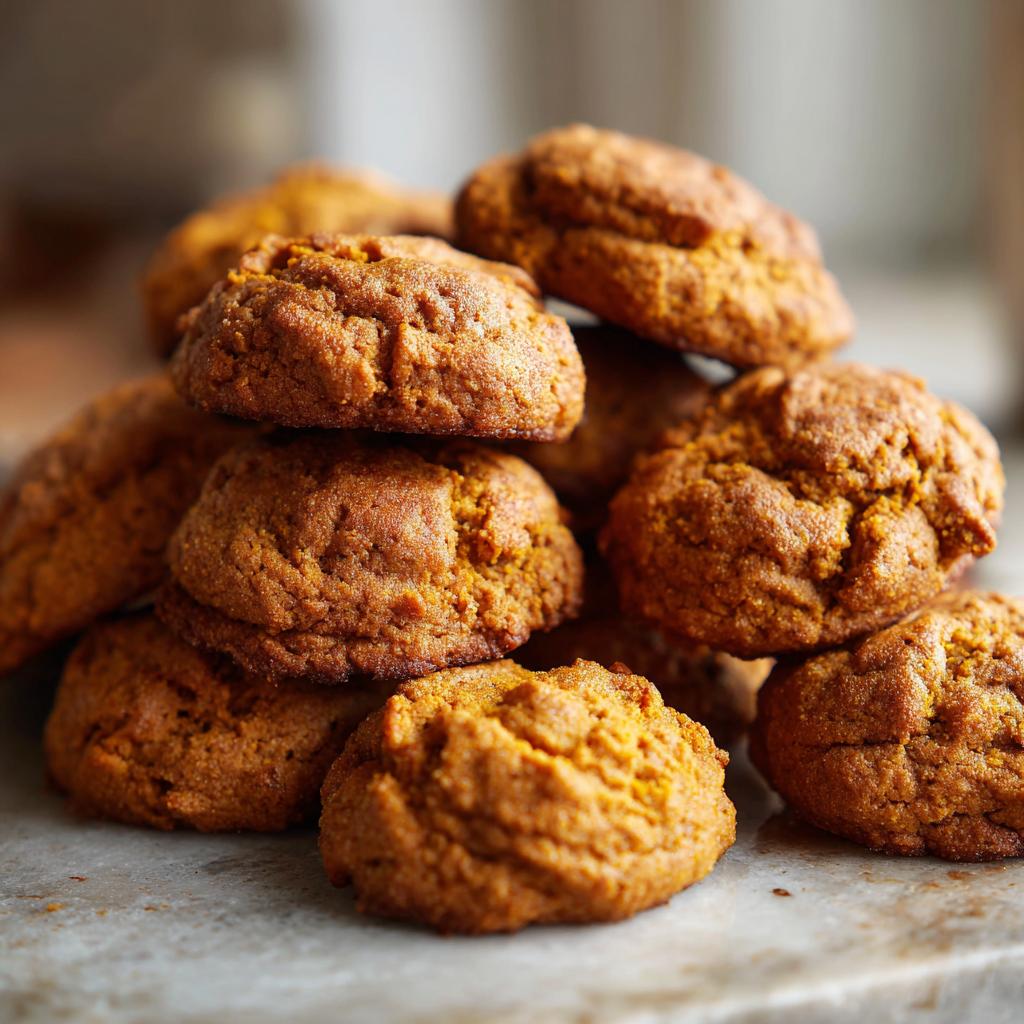 A stack of freshly baked pumpkin spice desserts cookies, golden brown and ready to eat.