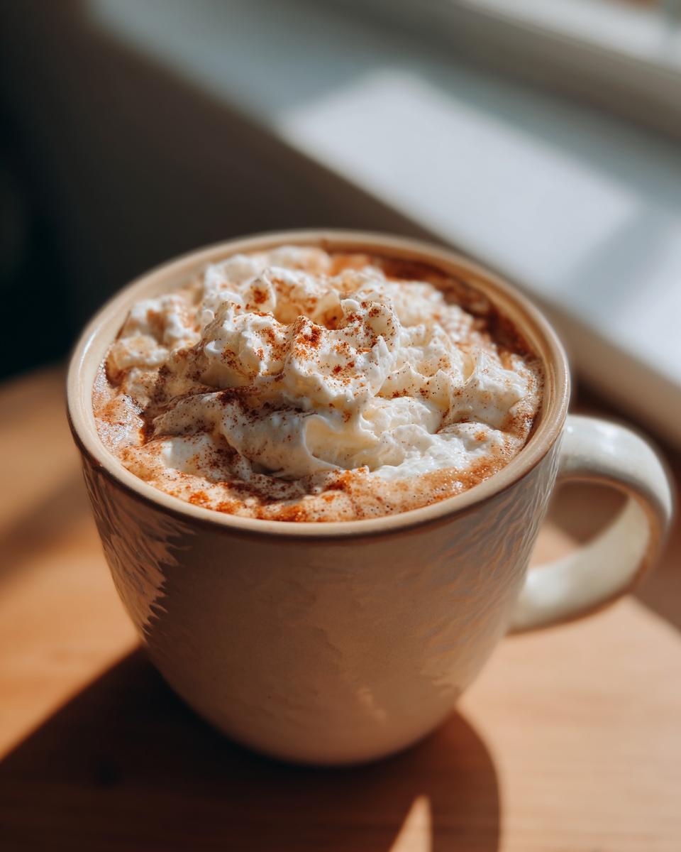 A close-up of a creamy Pumpkin Spice Latte topped with whipped cream and cinnamon.