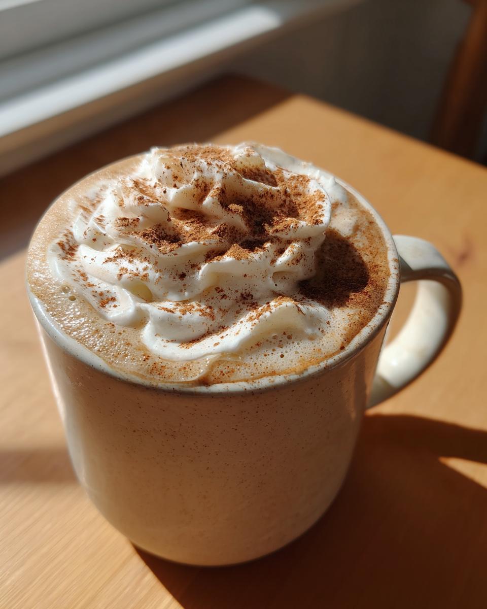A close-up of a creamy Pumpkin Spice Latte topped with whipped cream and a sprinkle of cinnamon.