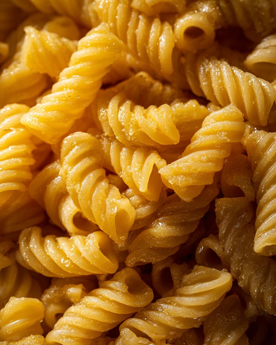 Close-up of cooked rotini pasta, a key ingredient for delicious pasta salad recipes.