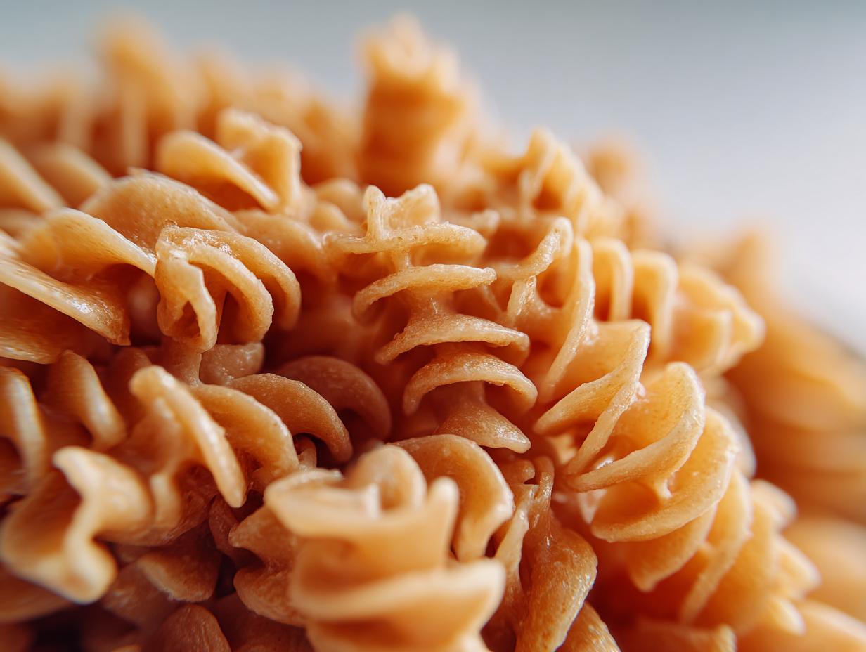 Detailed close-up of cooked rotini pasta, perfect for pasta salad recipes.