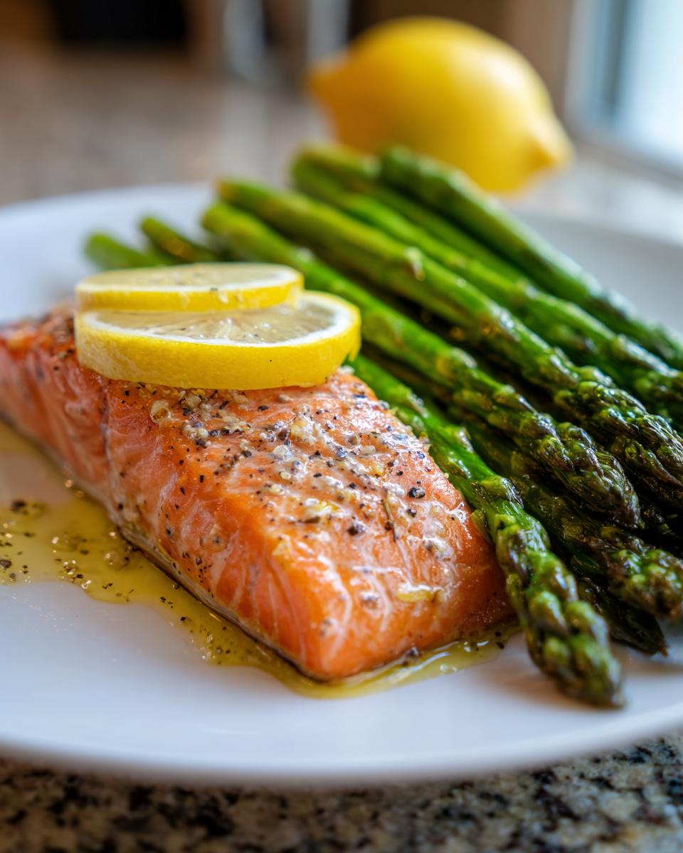 Salmon fillet with lemon and asparagus, a delicious and healthy option for Easy Low-Carb Dinners for Weight Loss.