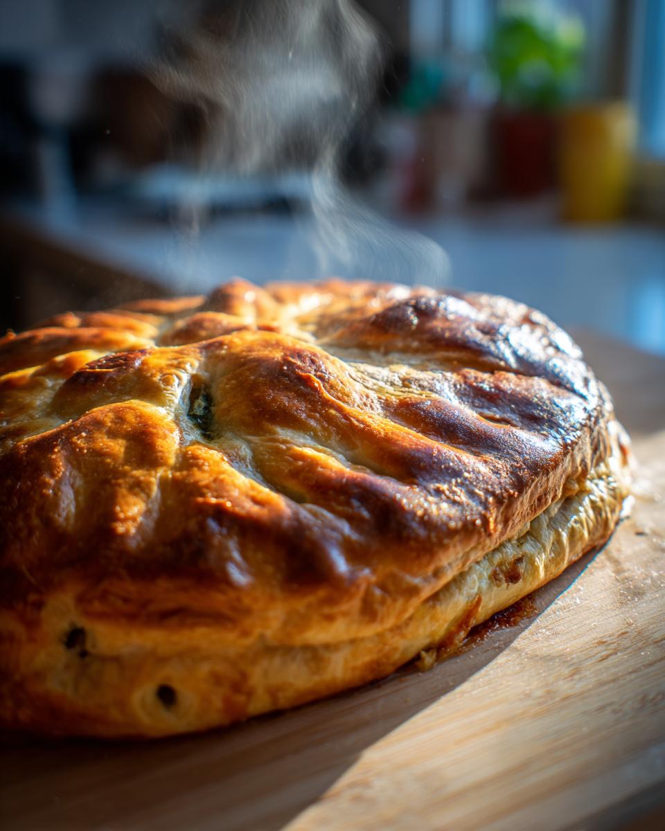Golden brown pie, steaming hot, a perfect example of comfort food dinners.