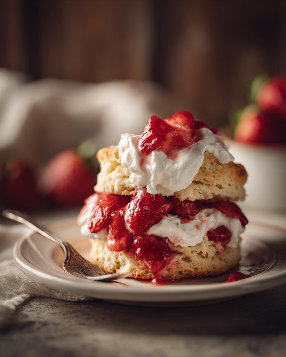 Delicious strawberry shortcake recipe featuring layers of biscuits, fresh strawberries, and whipped cream.