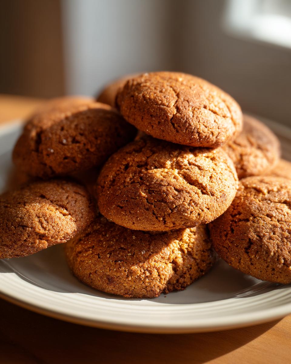 A stack of chewy ginger molasses cookies, perfect for fun Thanksgiving desserts.
