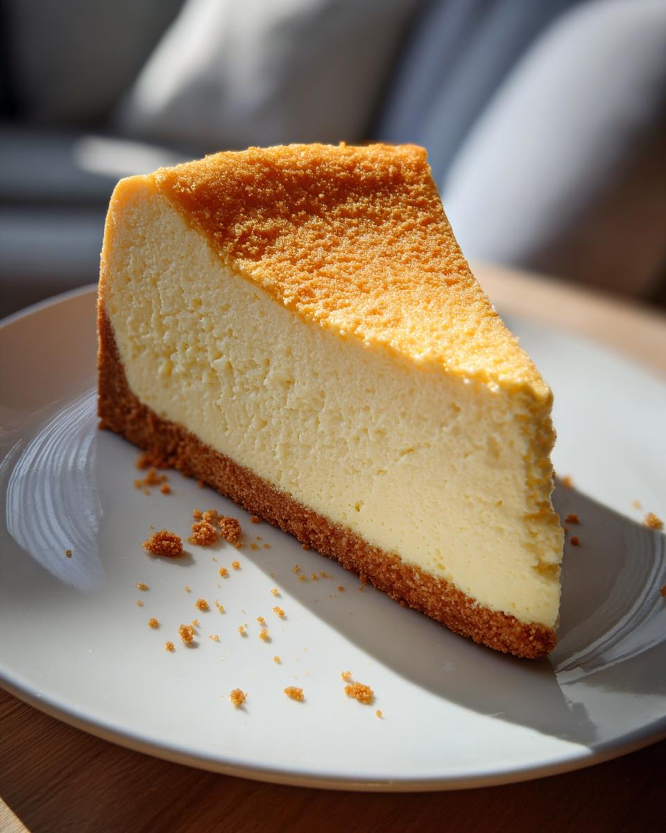 A perfect slice of classic cheesecake with a graham cracker crust, ideal for make-ahead Thanksgiving desserts.