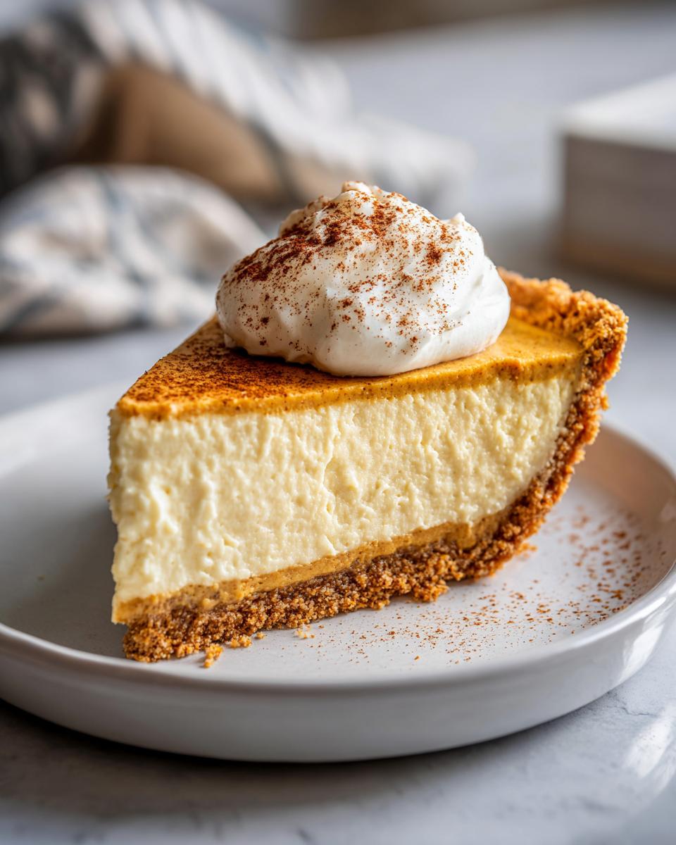 A slice of creamy cheesecake topped with whipped cream and cinnamon, perfect for Make-Ahead Thanksgiving Desserts.
