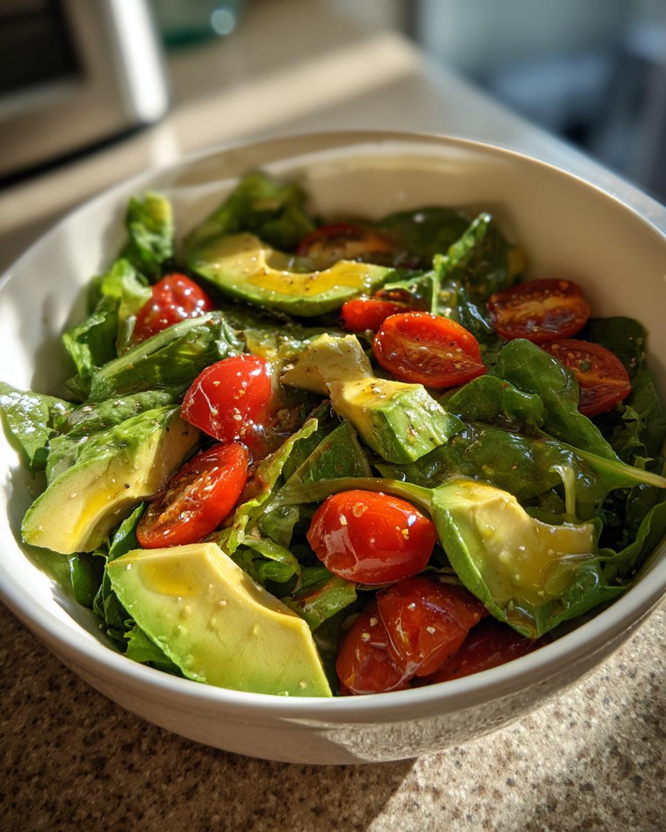 Bowl of fresh salad with avocado slices, cherry tomatoes, and leafy greens for healthy meals.