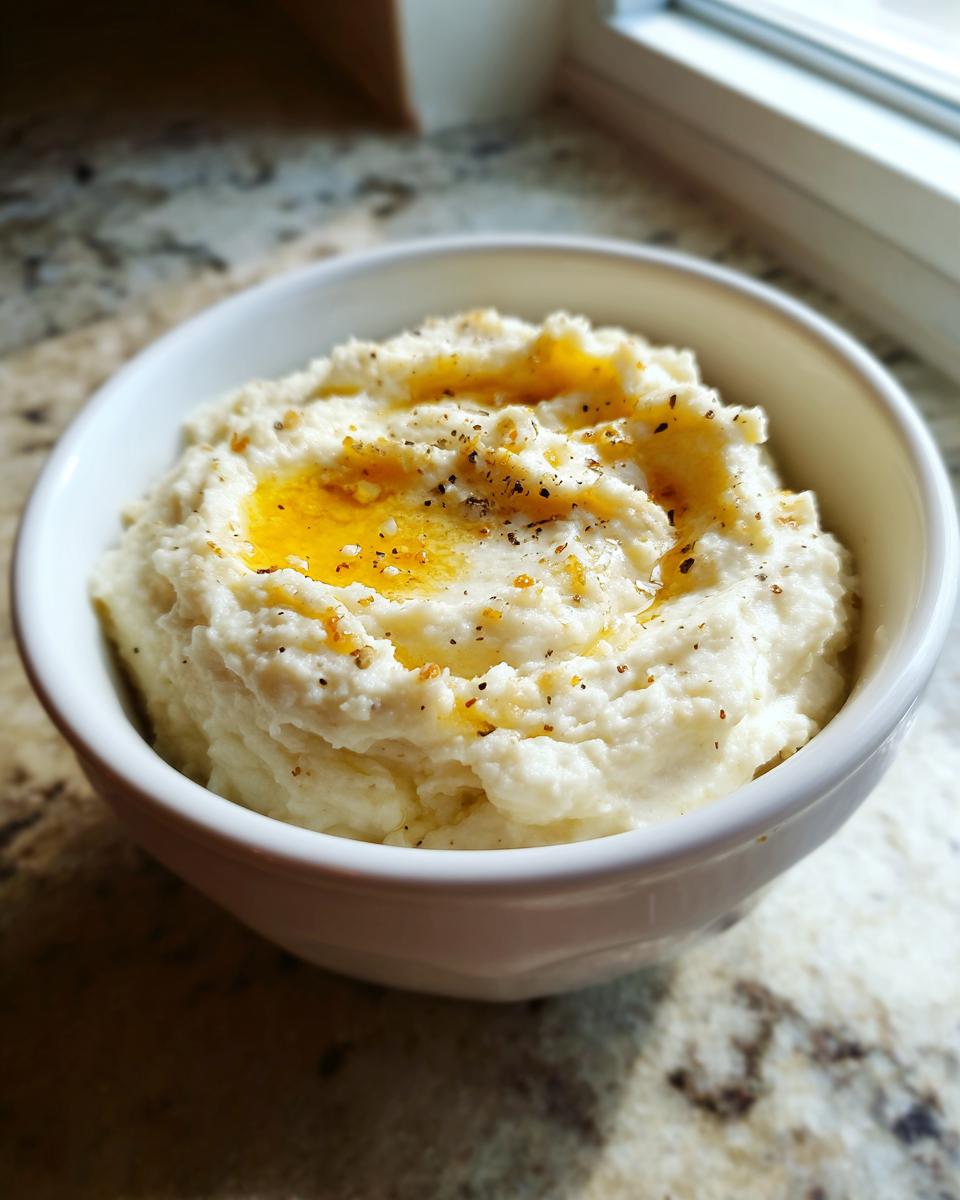 A bowl of creamy garlic mashed potatoes, a perfect side dish, topped with melted butter and black pepper.