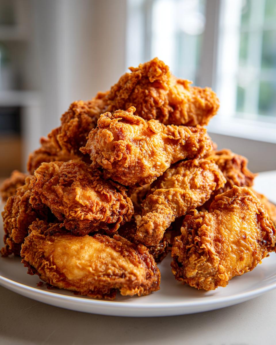 A generous pile of golden-brown, crispy fried chicken wings on a white plate, ready to be devoured.