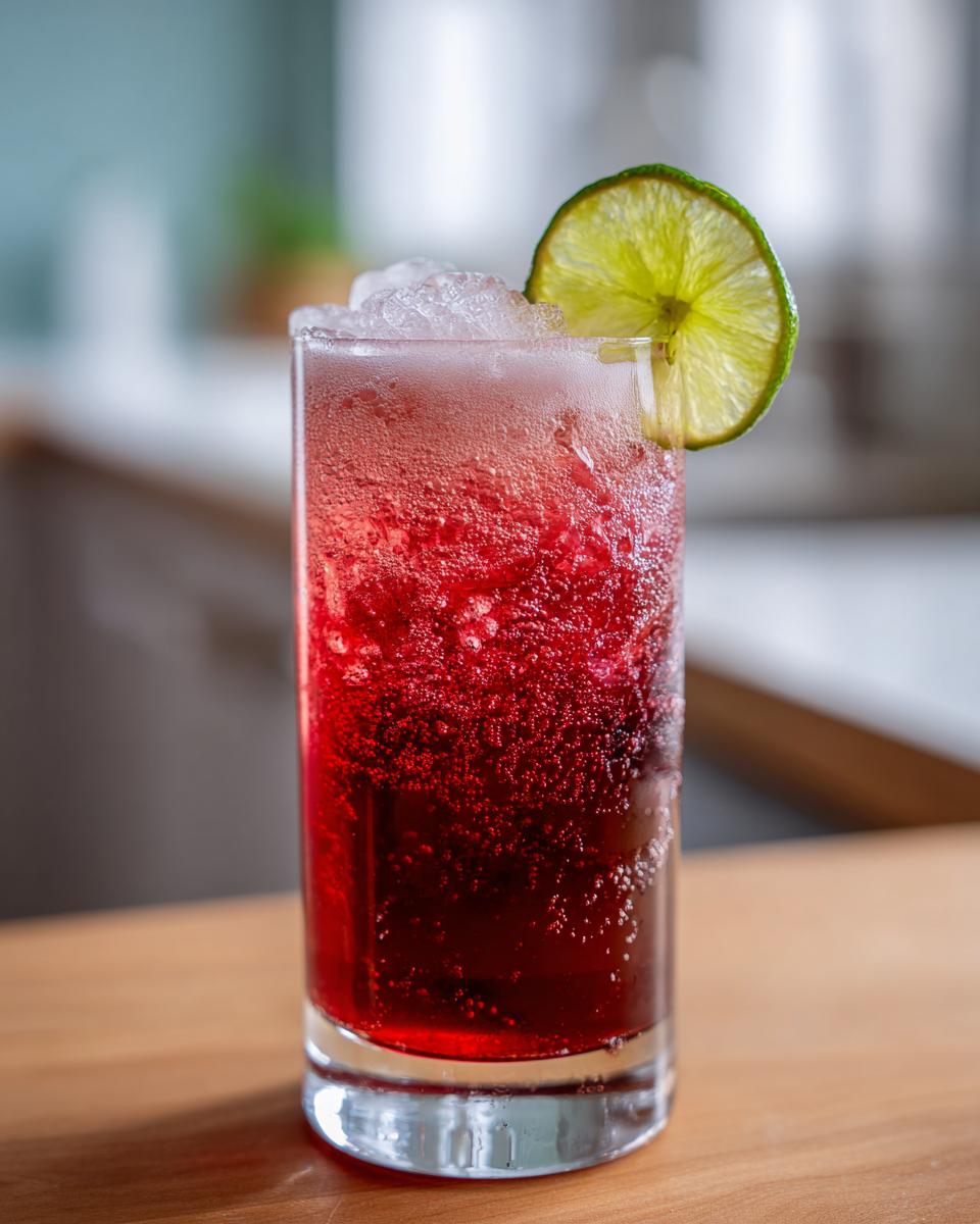 A refreshing cranberry lime NYE cocktail with crushed ice and a lime wheel garnish.
