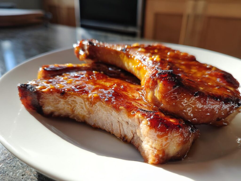 baked honey mustard pork chops dinner - Featured