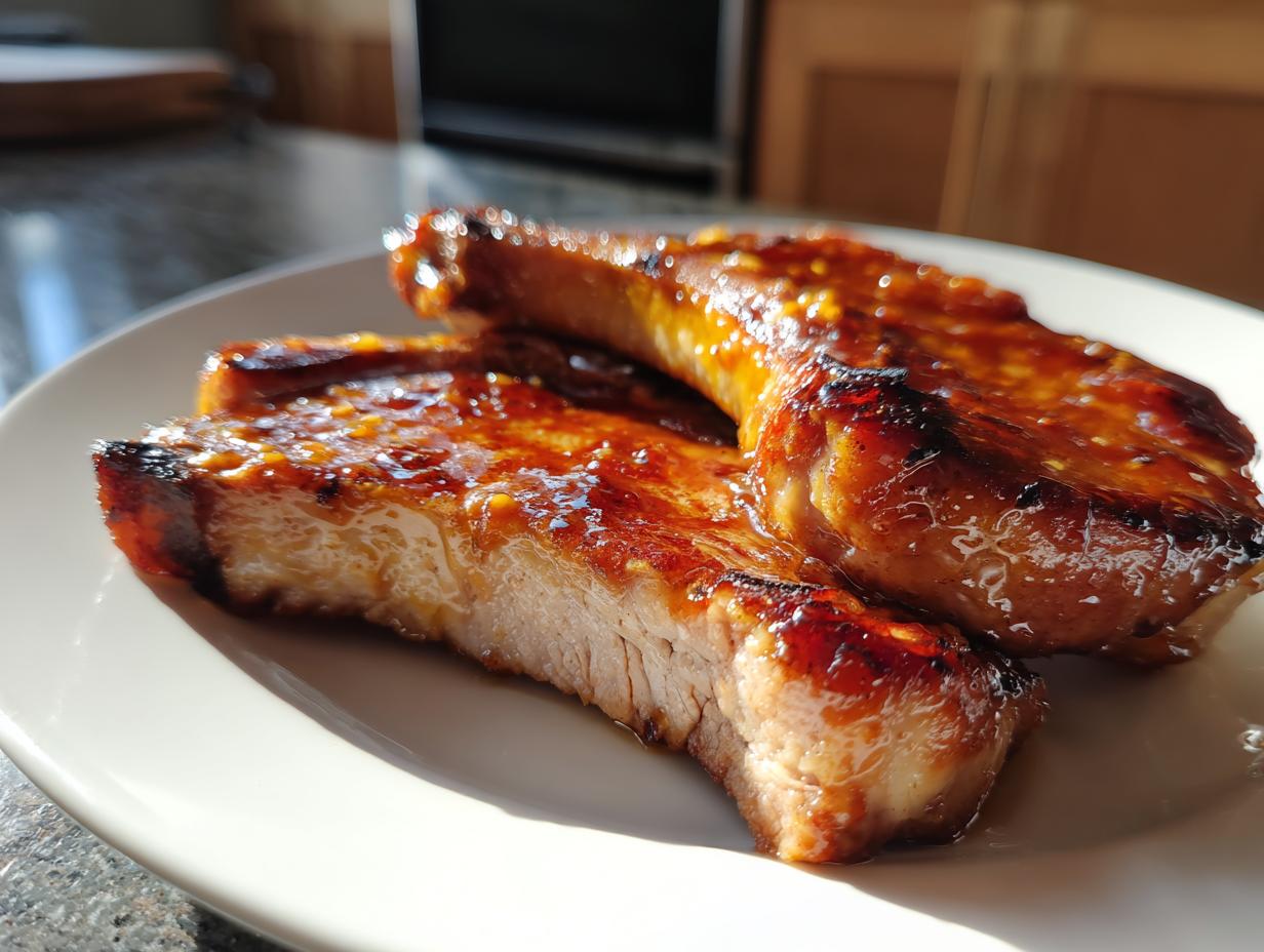 baked honey mustard pork chops dinner - Featured