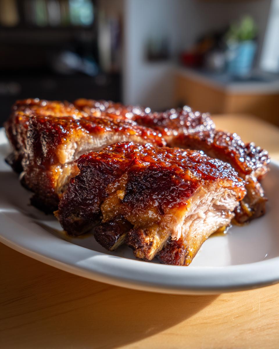 Close-up of glazed brown sugar garlic pork roast in slow cooker served on plate