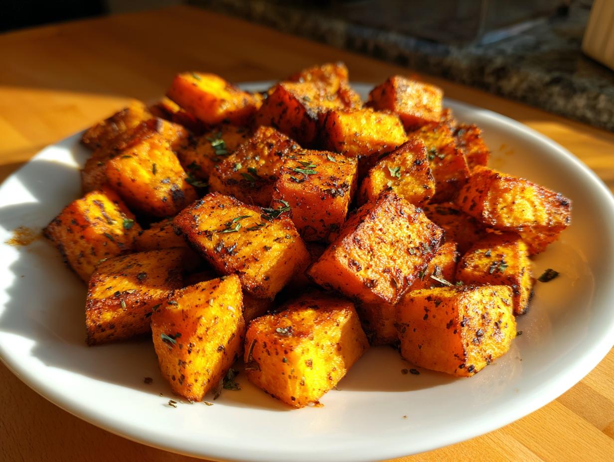 crispy roasted sweet potato cubes - Featured