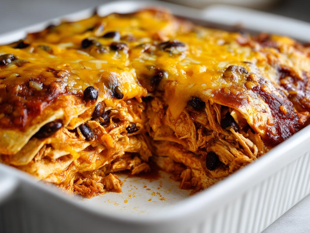 easy chicken enchilada casserole bake - Featured