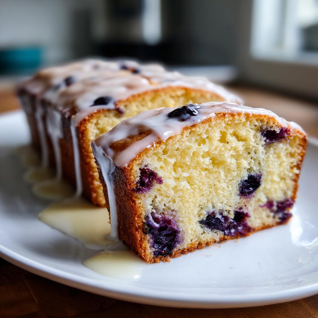 lemon blueberry loaf cake with glaze - Tasty