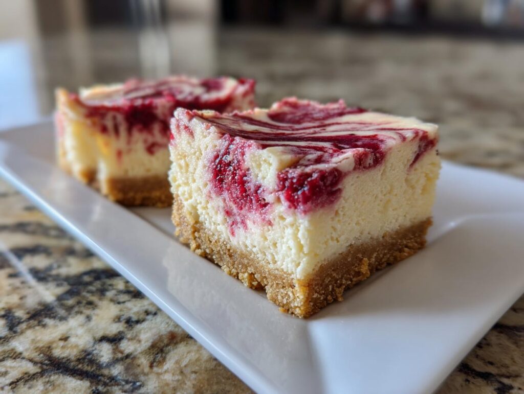 raspberry swirl cheesecake bars - Featured