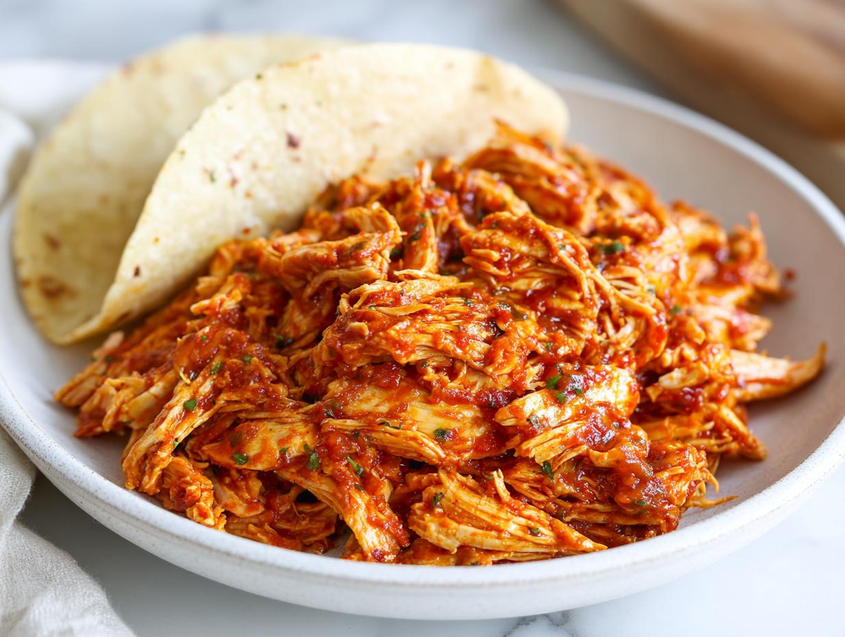 slow cooker salsa chicken taco filling - Featured