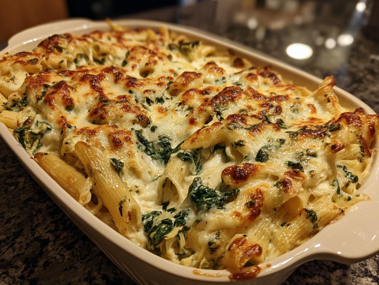 spinach artichoke pasta bake dinner - Featured