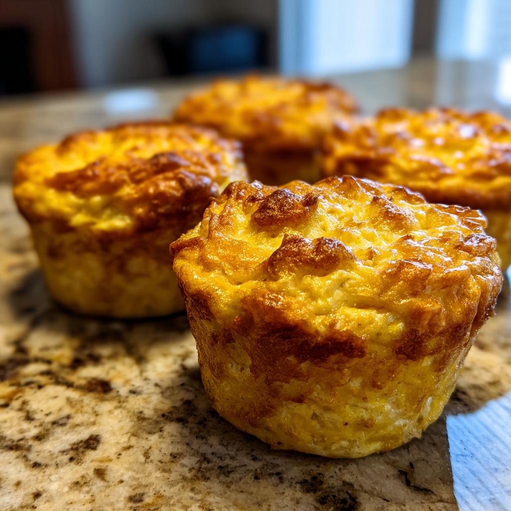Close-up of golden baked egg muffins on a granite countertop, perfect for breakfast meal prep recipes.