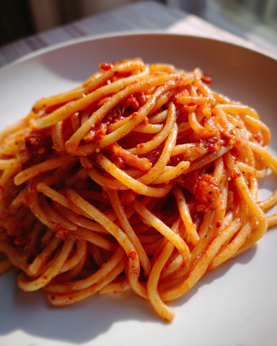 Close-up of a plate of spaghetti with red sauce for budget friendly meals