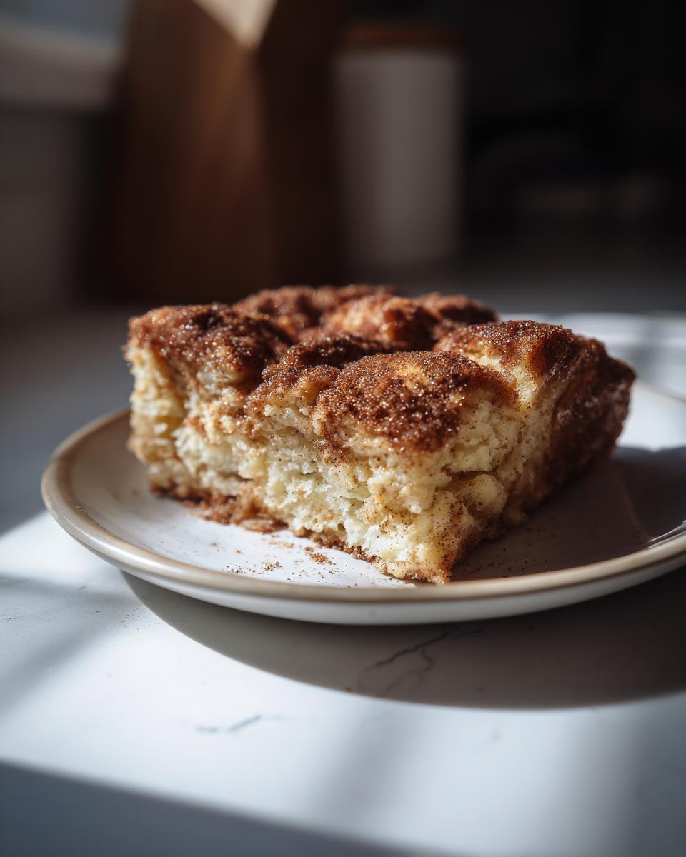 Close-up of a cinnamon sugar pull-apart bread slice on a white plate for simple baking recipes