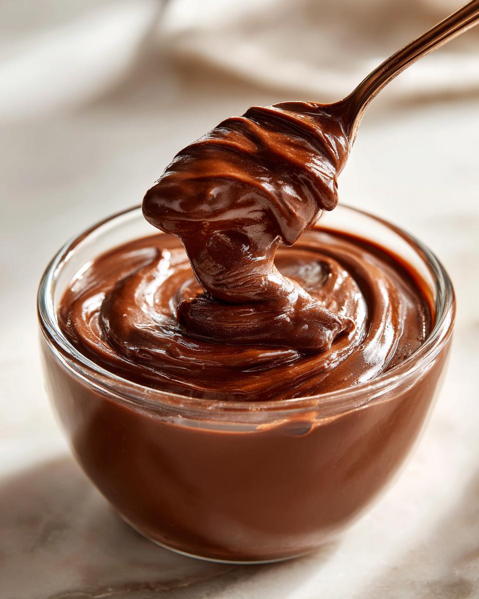 Thick and creamy chocolate pudding being scooped with a spoon from a glass bowl, easy pudding recipes
