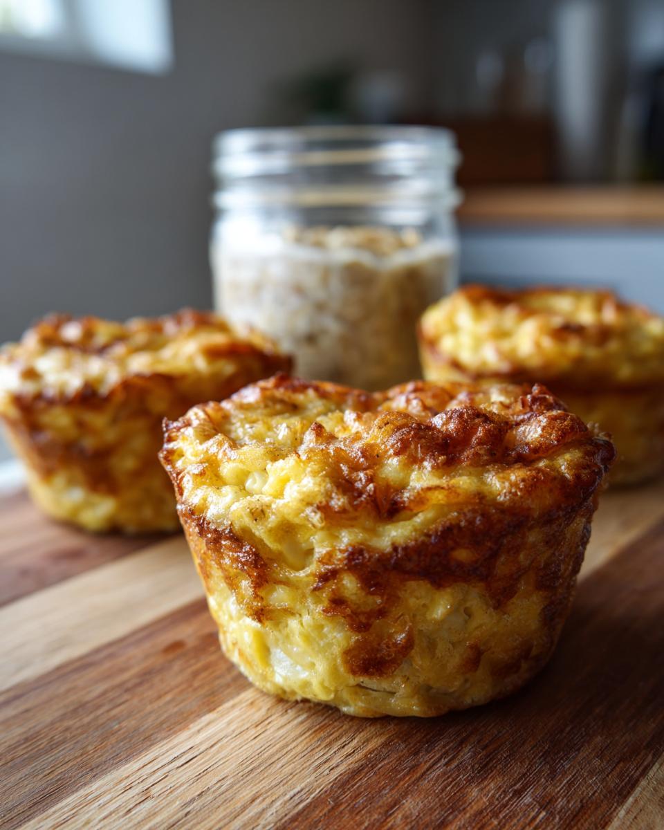 Close-up of golden-brown egg muffins on a wooden board for breakfast meal prep recipes