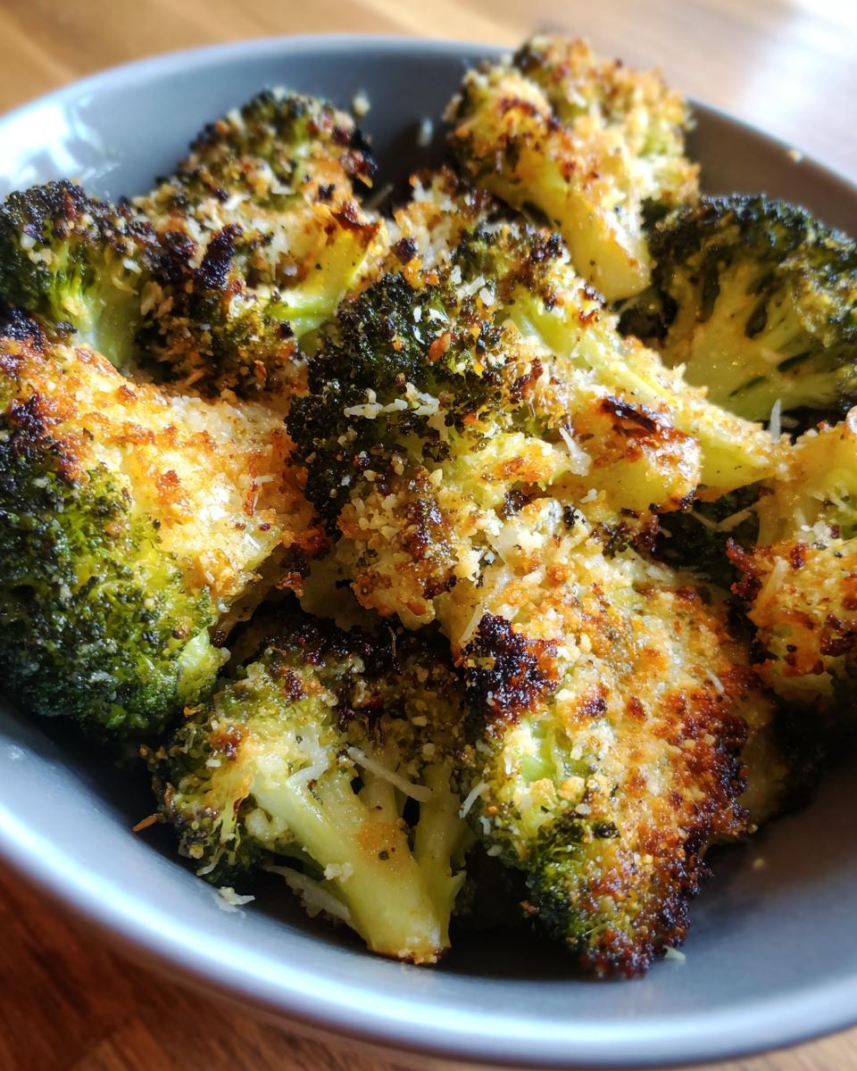 Bowl of roasted garlic parmesan broccoli, a flavorful vegetable side dish recipe