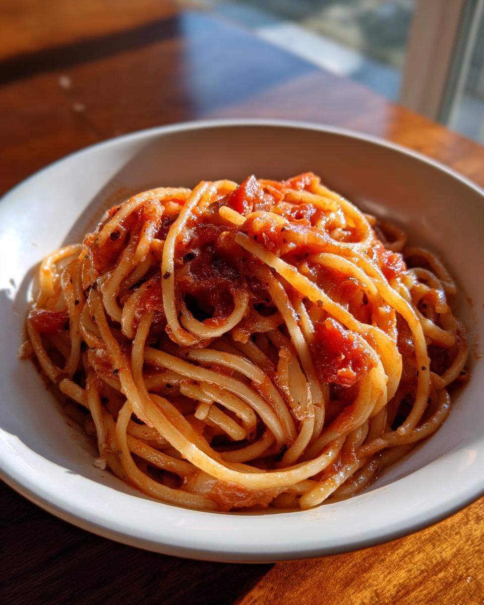 Bowl of spaghetti pasta with rich tomato sauce, perfect for pasta dinner recipes.